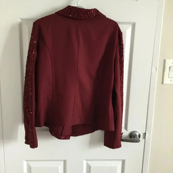 Set Jacket Skirt Maxi Lace sequins Burgund  Evening Formal Sz 14 US Women PLUS - Picture 3 of 10